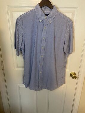 Ralph Lauren Light Blue and White Pinstripe Short-Sleeve Button-Down Shirt